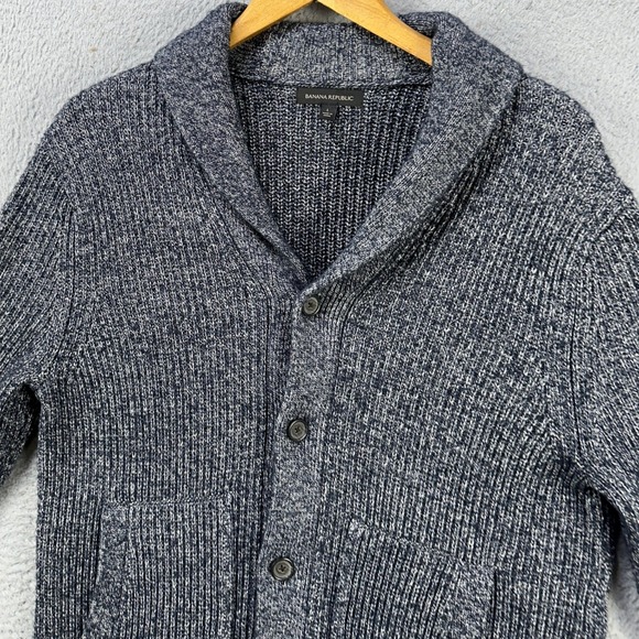 Banana Republic Sweater Cardigan Mens Large Gray Shawl Collar Button Up Pocket - Picture 1 of 8